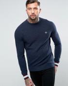 Fred Perry Textured Crew Jumper Tipped In Navy - Navy