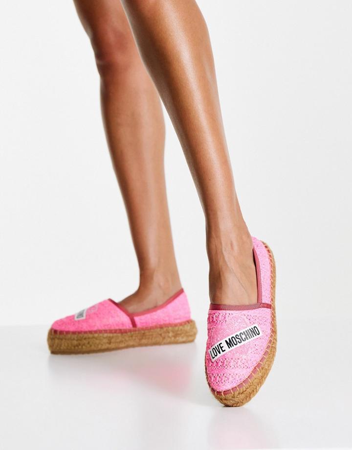 Love Moschino Logo Espadrilles In Pink Glitter