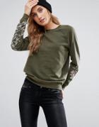 New Look Floral Sleeve Sweatshirt - Green