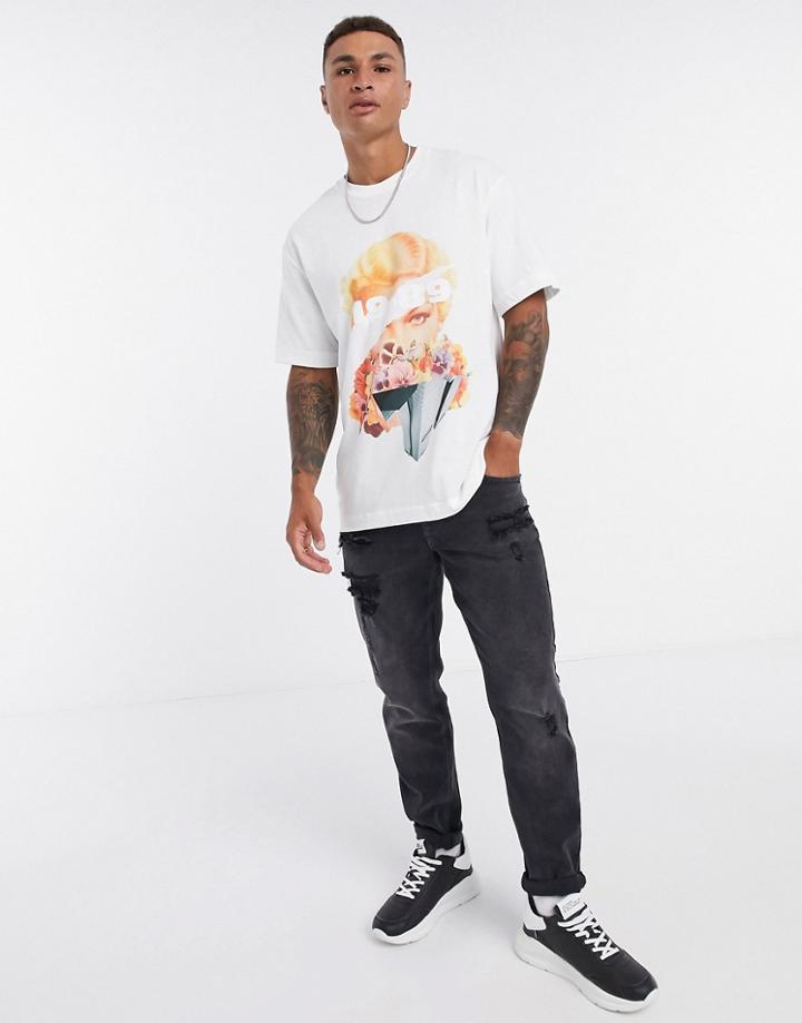 Topman T-shirt With Abstract Face Print In White