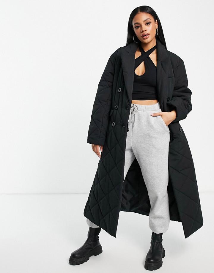 Na-kd Double Breasted Quilted Coat In Black