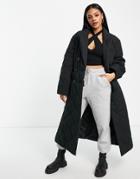 Na-kd Double Breasted Quilted Coat In Black