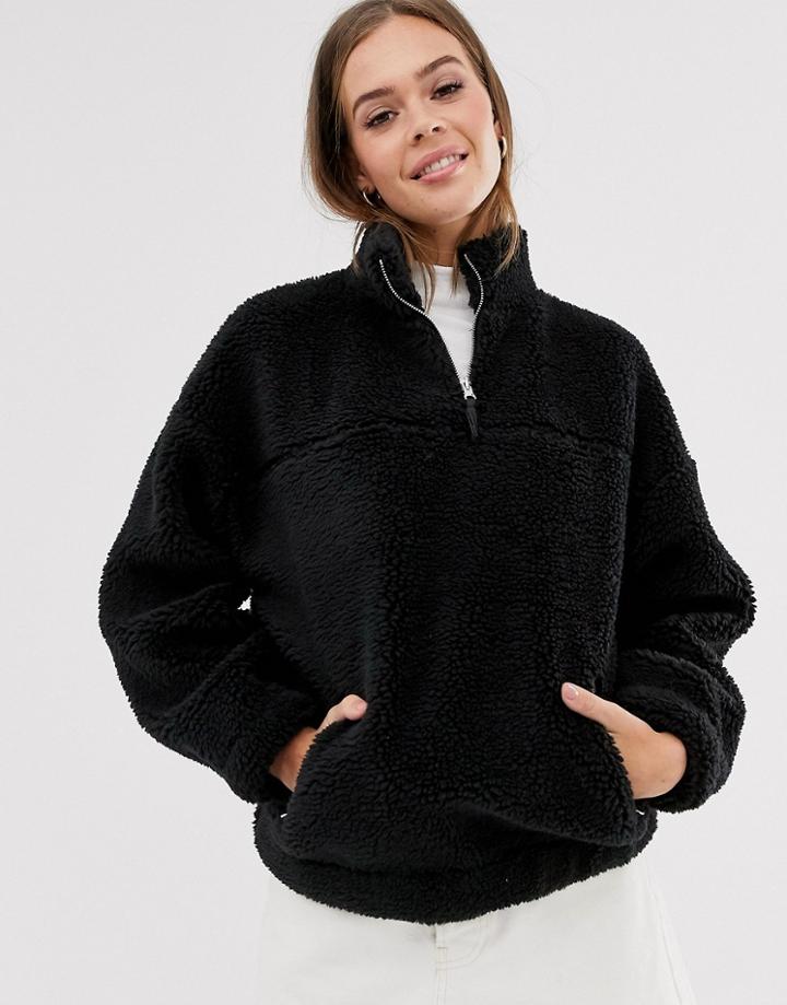 New Look Borg Fleece Jacket In Black