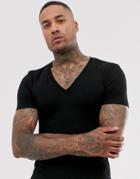 Asos Design Muscle Fit T-shirt With Deep V Neck In Black
