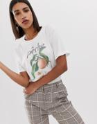 Neon Rose Relaxed T-shirt With Peche Print - Cream