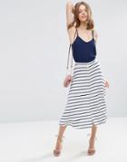 Asos Midi Skirt With Poppers In Stripe - Multi