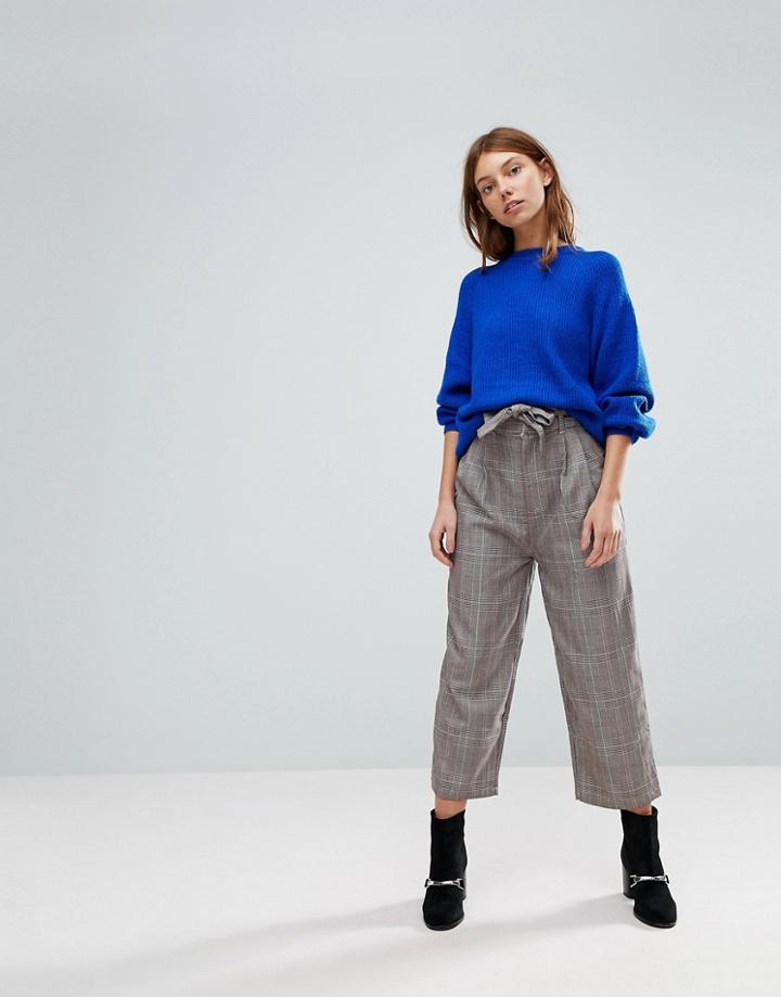 Pull & Bear Heritage Check Tie Waist Pants - Gray