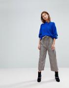 Pull & Bear Heritage Check Tie Waist Pants - Gray