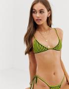Motel Triangle Bikini Top In Neon Stripe-multi