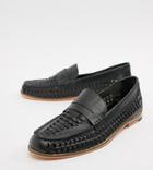 Frank Wright Wide Fit Woven Loafers In Navy Leather - Navy