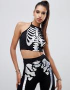 Prettylittlething Halloween Holographic Foil Crop Top In Black - Black
