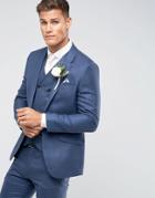 Asos Wedding Slim Suit Jacket In Navy Silk Linen Mix - Navy