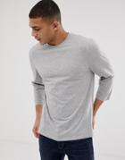 Asos Design Relaxed 3/4 Sleeve T-shirt With Crew Neck In Gray Marl - Gray