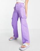 Monki Corduroy Wide Leg Cargo Pants In Purple