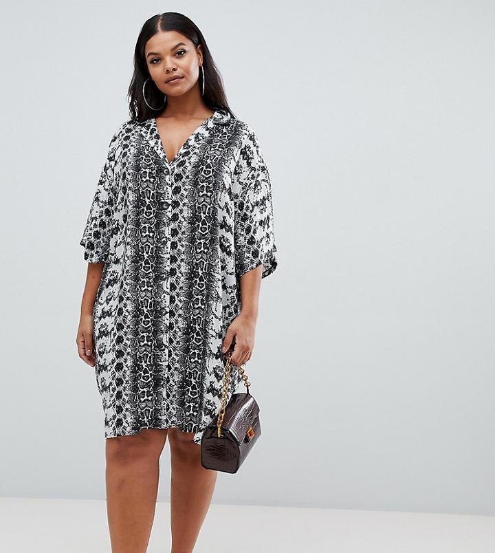 Asos Design Curve Chuck On Mini Shirt Dress In Snake Print - Multi