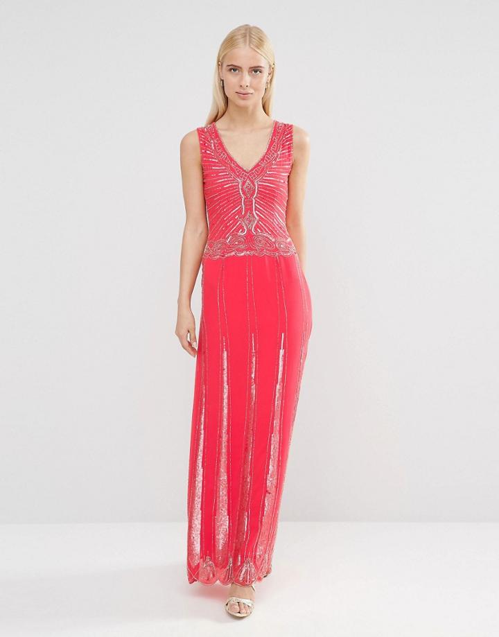 Maya Maxi Dress With Embellished Waist Detail - Coral