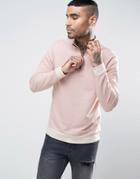 Asos Oversized Half Zip Sweatshirt With Contrast Rib - Pink