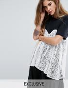 Reclaimed Vintage T-shirt With Lace Overlay - Black