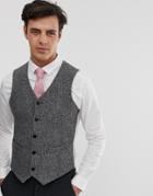 Asos Design Wedding Slim Vest In 100% Wool Harris Tweed In Gray - Gray