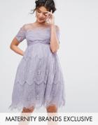 Chi Chi London Maternity Lace Dress With Tulle Skirt - Purple