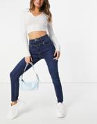 Na-kd High Waisted Skinny Jeans In Dark Blue-blues