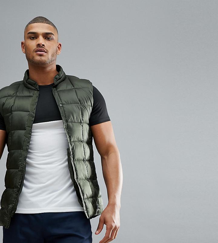 Asos 4505 Tall Packable Vest With Quilting - Green