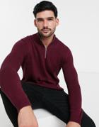 Asos Design Midweight Cotton Half Zip Sweater In Burgundy Twist-red