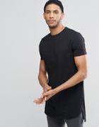 Asos Super Longline T-shirt With Curved Front And Straight Back Hem In Khaki - Black