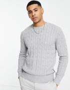 French Connection Logo Cable Knit Sweater In Light Gray
