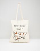 Asos Tote Bag With Pizza Print - Cream