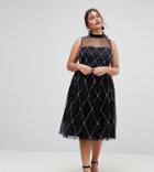 Asos Curve Premium High Neck Pearl Embellished Midi Prom Dress - Black