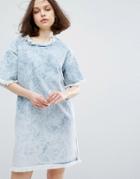 Monki Raw Edge Acid Wash Denim Dress - Blue