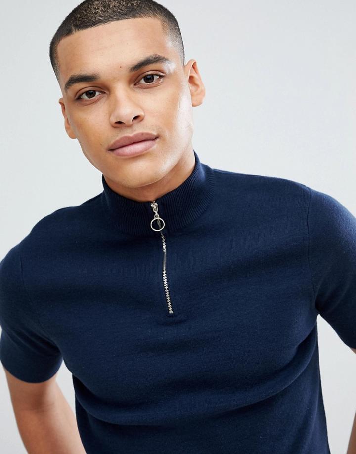 New Look Sweater With Half Zip In Navy - Navy