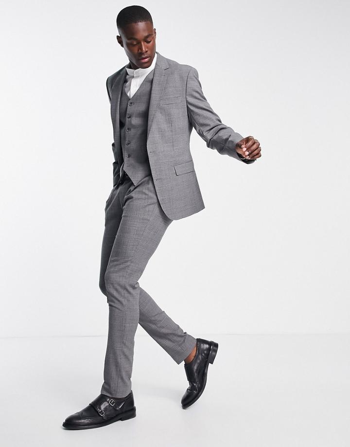 Noak Skinny Suit Pants In Gray Glen Check Worsted Wool Blend