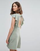Daisy Street Skater Dress With Frill Sleeve And Open Back - Green