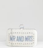 Amelia Rose Embellished Box Clutch Bag With Mr & Mrs Motif - White