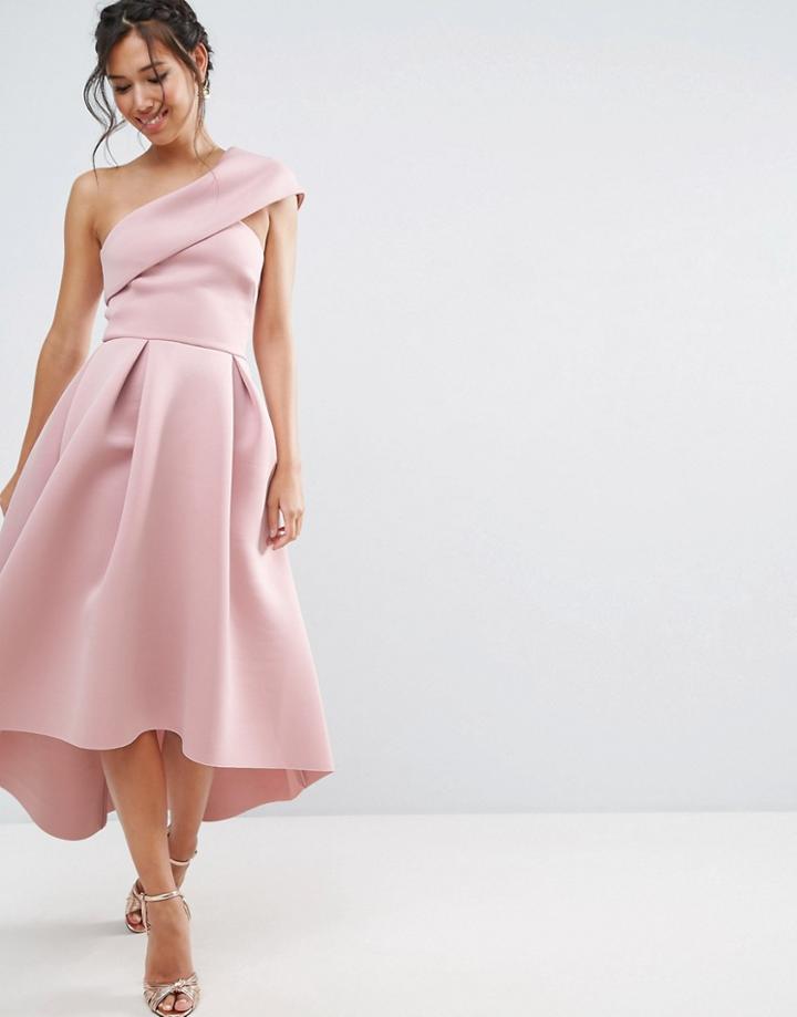 Asos One Shoulder Foam Scuba Dip Back Midi Skater Dress - Pink