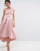 Asos One Shoulder Foam Scuba Dip Back Midi Skater Dress - Pink