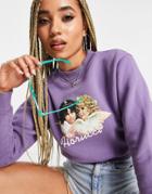 Fiorucci Cropped Sweatshirt With Angel Graphic In Lilac-purple