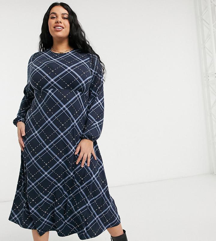 Simply Be Midi Dress In Gingham Check-multi
