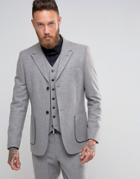 Asos Skinny Suit Jacket With Piping Detail In Light Gray - Gray