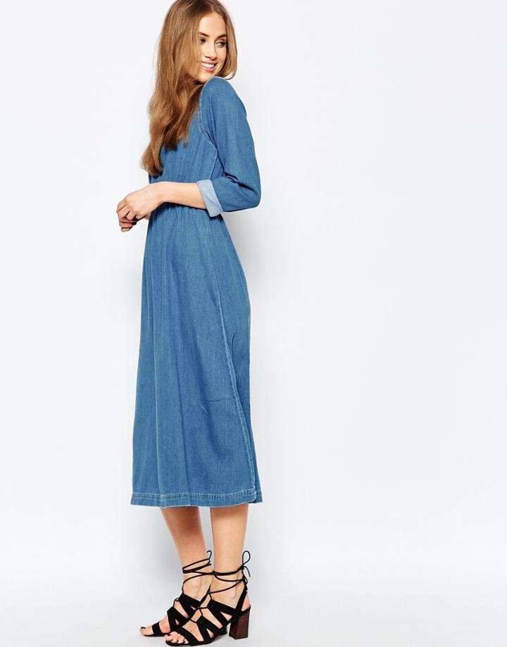 Warehouse Denim Midi Dress - Light Wash