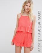 Asos Petite Textured Beach Frill Top Co Ord - Coral