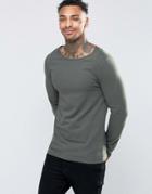 Asos Extreme Muscle Long Sleeve T-shirt With Boat Neck In Khaki - Green