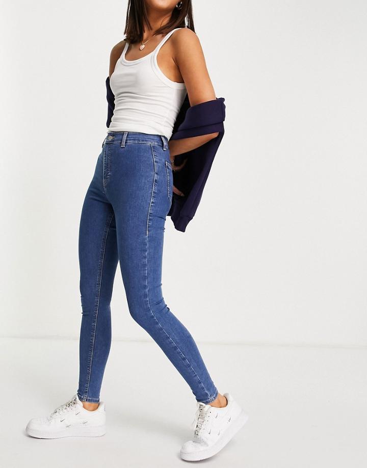 Topshop Joni Jeans In Mid Blue-blues