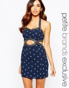 Maya Petite Navy Embellished Body-conscious Cut Out Dress - Navy