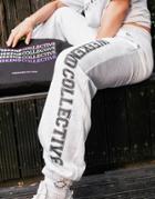 Asos Weekend Collective Oversized Sweatpants With Varsity Print In Ice Heather-grey