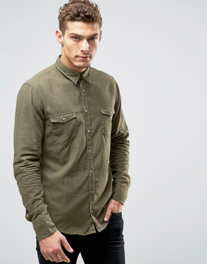 Boss Orange Edoslime Slim Shirt Flannel Melange - Green