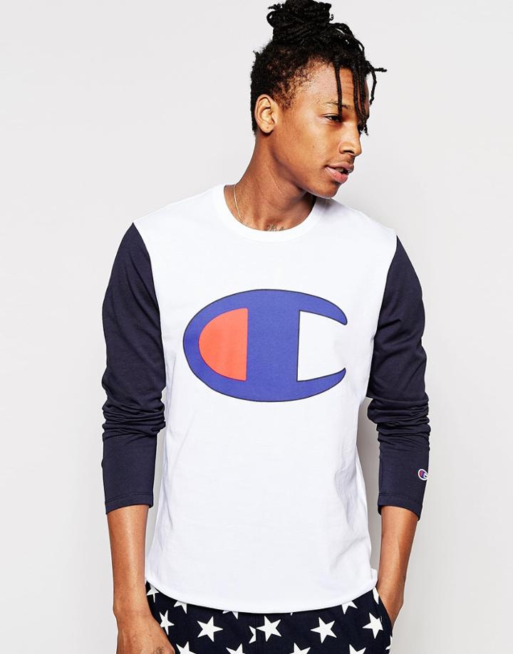 Champion Long Sleeve Raglan T-shirt With Contrast Sleeve - White