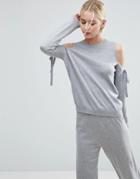 Asos Sweater With Tie Cold Shoulder In Cashmere Mix Co-ord - Gray
